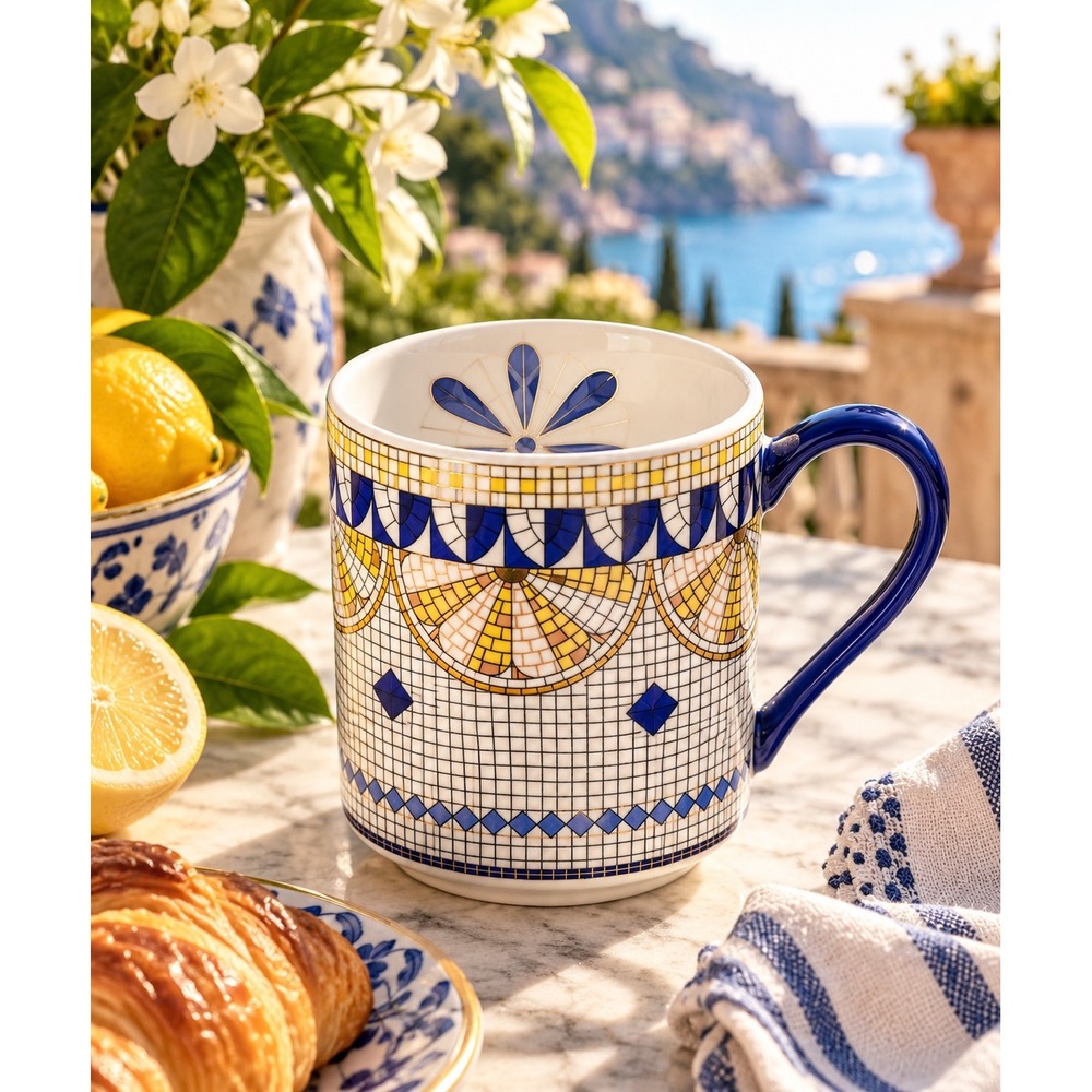 Anthropologie Bistro Tile Italia Mug 24K Gold Stoneware NWT